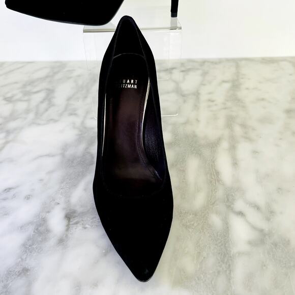 Stuart Weitzman Black Point Toe Suede Pump Heel 9.5M New 4" 100mm Heel Leather - Picture 2 of 7